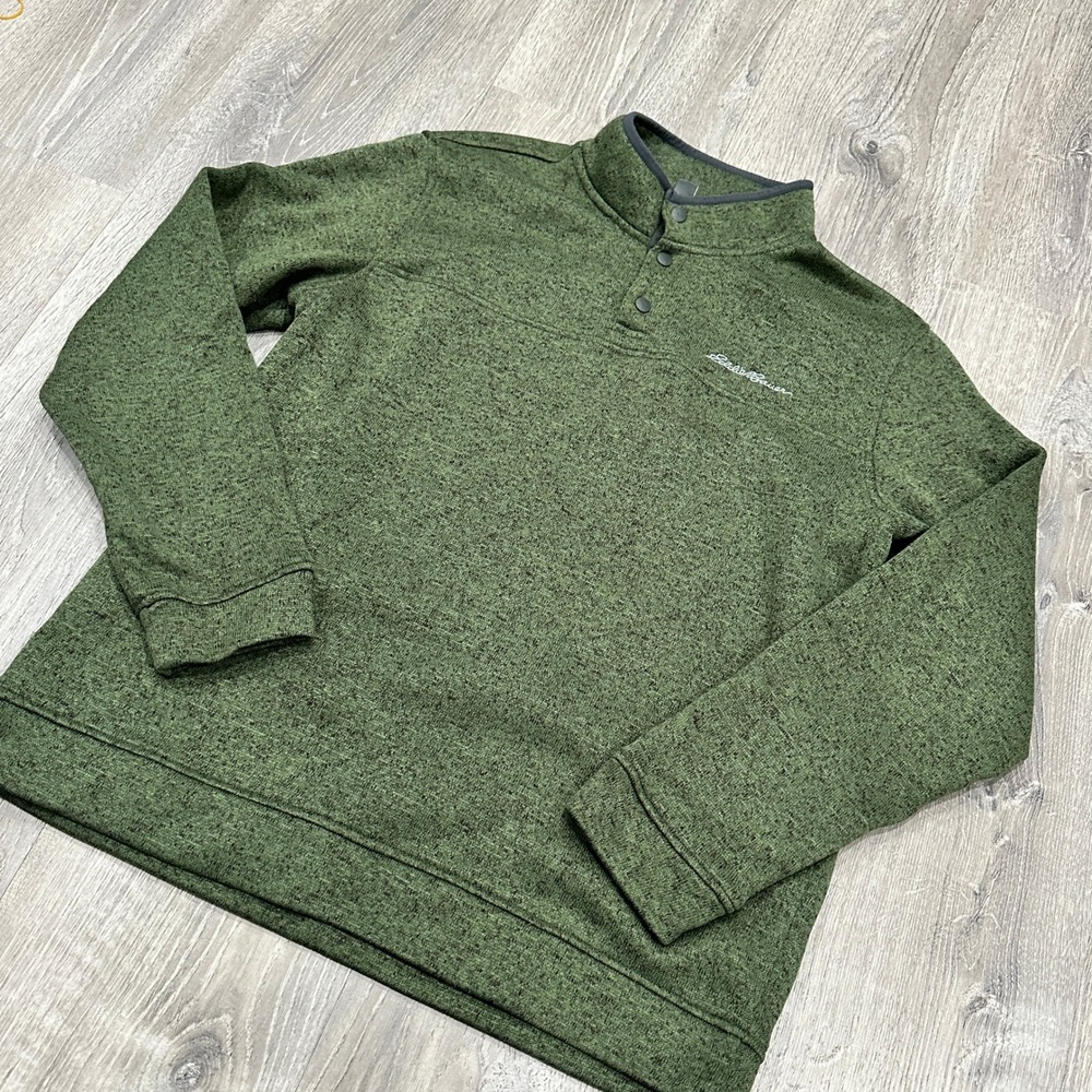 Eddie Bauer Mens Quarter Snap Fleece Pullover Heathered Green Large 50000090 - Picture 2 of 13
